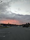 beautiful dark red clouds over the evening city