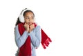 A beautiful dark-skinned girl in a red scarf. Cold. Royalty Free Stock Photo