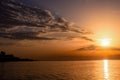 seascape at sunrise on the seashore. beautiful dawn on the coast.