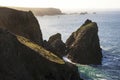 Beautiful dawn landscape over Kynance Cove in Corwnall England with vibrant sky and beautiful turquoise ocean