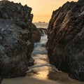 Beautiful dawn landscape over Kynance Cove in Corwnall England with vibrant sky and beautiful turquoise ocean