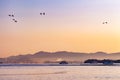 Beautiful dawn sunrise over Hiroshima bay, Seto Inland sea of Japan in Hiroshima, Japan Royalty Free Stock Photo