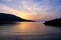 Beautiful Dawn to Sunrise Light On Gulf of Corinth Sea Water, Greece Royalty Free Stock Photo