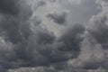 Beautiful day cloudscape view from below of dramatic dramatic grey and white thunder storm clouds on a dark sky background Royalty Free Stock Photo