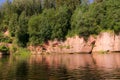 Beautiful day on the river, sandstone cliffs and tree reflections in the water, blue sky reflected in the river water Royalty Free Stock Photo