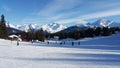 A beautiful day skiing in an amazing alpine landscape. Stunning view on the snow covered mountains