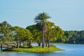 A beautiful day for a walk and the view of the wood bridge to the island at John S. Taylor Park in Largo, Florida. Royalty Free Stock Photo