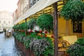 Beautiful decor cafe with little tables of summer