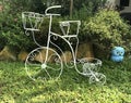 Beautiful decorate curved steel bike on garden background Royalty Free Stock Photo