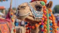 Beautiful decorated camel smiling. Generative AI Royalty Free Stock Photo
