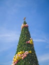 Decorated in Christmas tree background blue sky, Vertical view Royalty Free Stock Photo