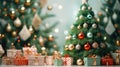 Beautiful decorated christmas tree with present boxes. Christmas Tree with Decorations