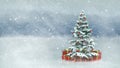 Beautiful decorated christmas tree with red present boxes in a snowy winter landscape Royalty Free Stock Photo