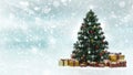 Beautiful decorated christmas tree with red and golden present boxes in a snowy winter landscape Royalty Free Stock Photo