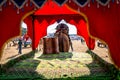 Beautiful Decorated empty Camel cart for desert safari ride during Camel fair festival in Pushkar, Rajasthan, India