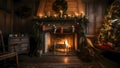 Beautiful decorated fireplace and Christmas tree Royalty Free Stock Photo