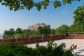 Beautiful decorated garden of Jaswant Thada cenotaph. Garden has carved gazebos, a tiered garden, and a small lake with nice view Royalty Free Stock Photo