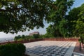 Beautiful decorated garden of Jaswant Thada cenotaph. Garden has carved gazebos, a tiered garden, and a small lake with nice view Royalty Free Stock Photo