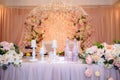 Beautiful decorated wedding restaurant for marriage. Colorful decoration for celebration. Beauty bridal interior Royalty Free Stock Photo