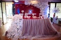 Beautiful decorated wedding restaurant for marriage. Colorful decoration for celebration. Beauty bridal interior Royalty Free Stock Photo