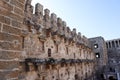 Beautiful decoration of inner facade of well preserved Roman theatre in ancient city Aspendos, Turkey