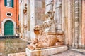 The beautiful decorations of Ferrara Cathedral, Italy