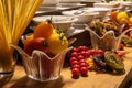 Beautiful decorations from food during the international cuisine dinner outdoors setup at the island restaurant