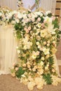 Beautiful Decorative Colorful Roses on Brick Wall. Royalty Free Stock Photo