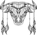 Beautiful decorative coloring bull with different ornaments. Royalty Free Stock Photo