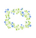 Beautiful decorative floral green frame with blue periwinkle. Flat design