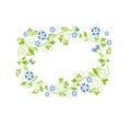 Beautiful decorative floral green wreath with blue periwinkle flowers. Flat design