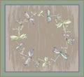 Beautiful decorative framework with dragonfly. Greeting card wit Royalty Free Stock Photo