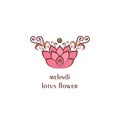 Beautiful decorative pink Mehndi Lotus or waterlily flower for logo template, beauty, wellness and spa salon signboard isolated o