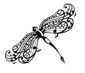 Decorative  Dragonfly logo with line art and note symbols - vector. Music and dragonfly symbol on white background. Royalty Free Stock Photo