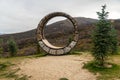 beautiful decorative wooden bench in the mountains