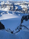 beautiful deep snow tracks from the teufelsjoch mountain down towards the glacier firn. Uri Glarus Switzerland Royalty Free Stock Photo