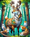 A beautiful Deer a brown horse a white owl a beautiful fox all in wood nature mesmerizing beautiful