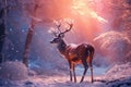 Beautiful deer in a forest in winter, generated by AI