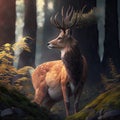 Natural Deer in Forest. Generative AI