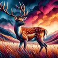 A beautiful deer in a meadow, colorful, bold painting, fantasy art, animal design, nature view