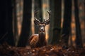 A beautiful deer stands in the lush forest