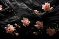 Beautiful, delicate black silk flover background, fabric texture