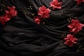 Beautiful, delicate black silk flover background, fabric texture