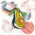 A beautiful and delicate fruit and avocado line art style background for your designs