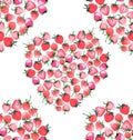 Beautiful delicate heart of ripe juicy red strawberries watercolor