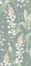 Beautiful delicate lily of the valley and leaves background. Generative Ai