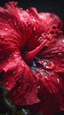 Beautiful delicate red flower, hibiscus, close-up macro photography. Generative Ai