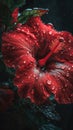 Beautiful delicate red flower, hibiscus, close-up macro photography. Generative Ai Royalty Free Stock Photo