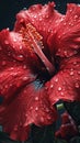 Beautiful delicate red flower, hibiscus, close-up macro photography. Generative Ai
