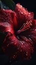 Beautiful delicate red flower, hibiscus, close-up macro photography. Generative Ai